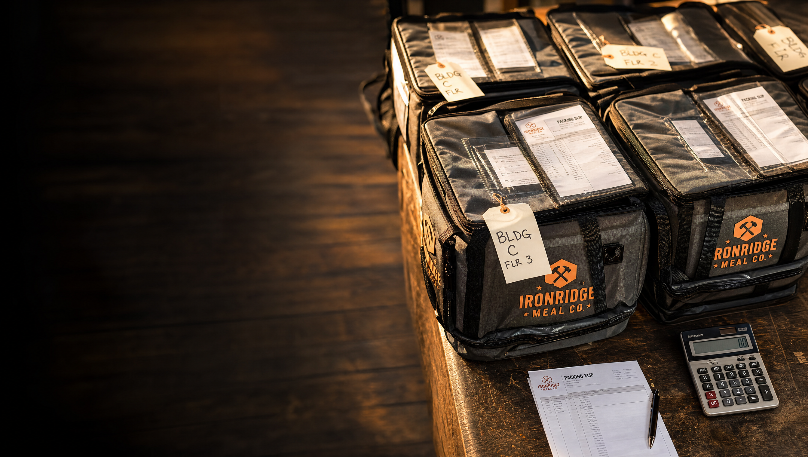 Packed meal orders ready for delivery